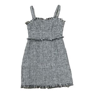 Storia Black Gingham Tweed Fringe Mini Dress L